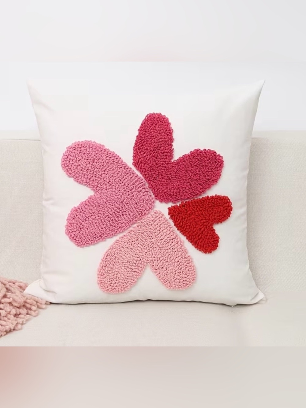 Heart Chenille Decorative Pillow Cover 18” with Hidden Zipper - Pink & Red-NWOT
